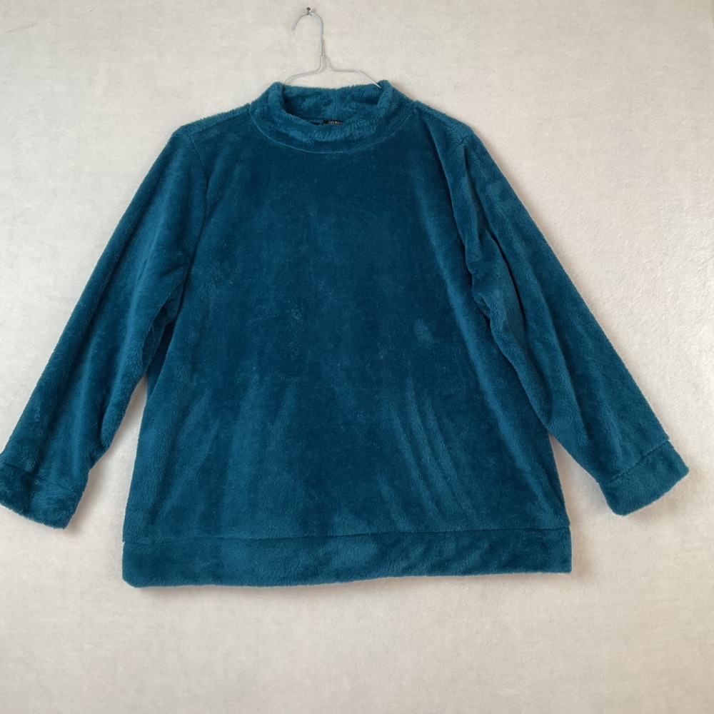 Talbots 2XP Plus Petite Teal Blue Fleece Mock Neck Pullover Sweatshirt